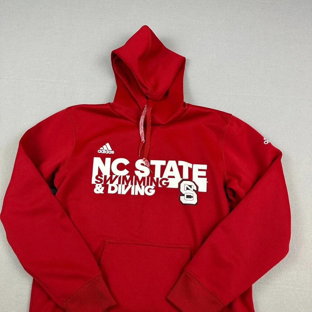 NC State Wolfpack Hoodie Men Medium Red Adidas NCAA Swimming Diving Sweatshirt M